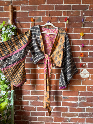 Free Size Nova Kantha Bell Sleeve Wrap Top