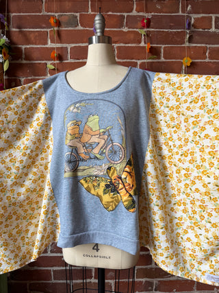 OOAK Summer Collection- Upcycled Frog & Toad Vintage Floral Poncho Sweatshirt