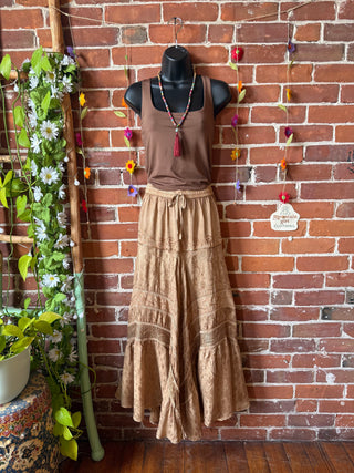 Stevie Embroidered Mineral Wash Skirt - Latte