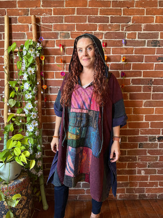 Juniper Patchwork Poncho Hoodie-Multiple Colors Available - Fair Trade Made