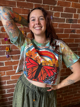 Cotton Butterfly Positive Vibes Tie Dye Cropped Tee -Fair Trade Made