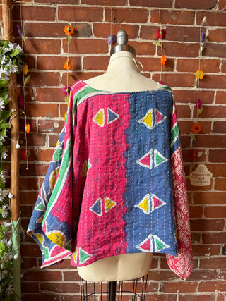 OOAK Summer Collection - Reversible Cosmic Drift Kantha Poncho Top - 2 Tops in 1!
