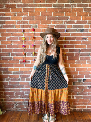 EmmyLou Earthones Patchwork Tiered Skirt