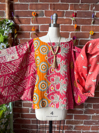 OOAK Summer Collection - Reversible Cosmic Drift Kantha Poncho Top - 2 Tops in 1!