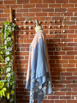 Jimi Hendrix Inspired Blue Daisy Embroidered Poncho