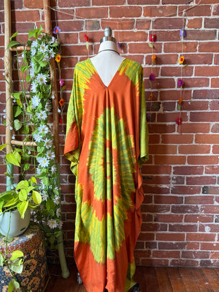 Laila Autumn Spiral Tie Dye Kaftan Dress