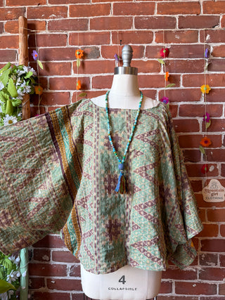 OOAK Spring Collection - Reversible Cosmic Drift Kantha Poncho Top - 2 Tops in 1
