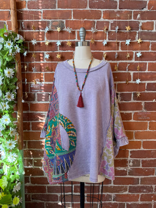 OOAK Winter Collection - Upcycled Kantha Peace Sign Patchwork Poncho Style Top 🌼