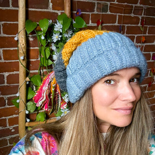 OOAK Autumn Collection -Color Block Kantha Tassel Beanie