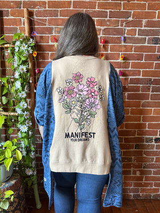 OOAK Autumn Collection- Size XL Upcycled Manifest Your Dreams Emboidered Hi Lo Hybird Top