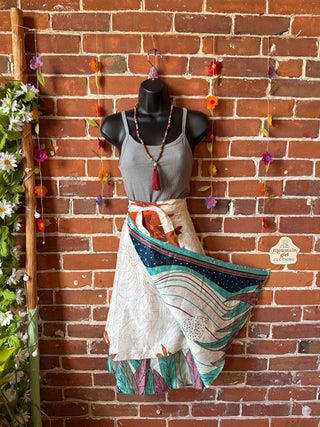 Size Small-Large Reversible Upcycled Sari Silky Wrap Skirt - Fair Trade Made