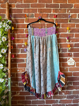 Coffee In The Morning Kantha Ruffle Wide Leg Lounge Pants - Fits up to 2X - Fair Trade Made