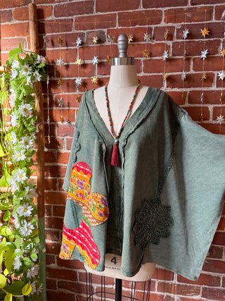 OOAK Autumn Collection - Upcycled Flower Patchwork Poncho Style Top 🌼