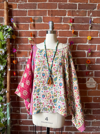 OOAK Spring Collection - Reversible Cosmic Drift Kantha Poncho Top - 2 Tops in 1