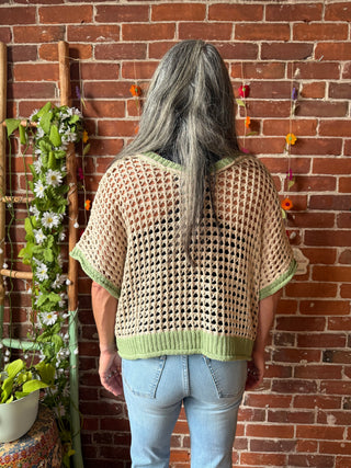 Blue/Green Festival Flower Crochet Overlay Top 🌼