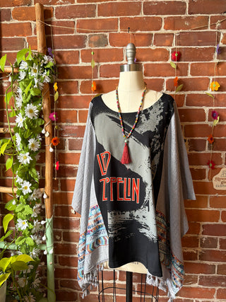 Led Zeppelin Inspired Flowy Embroidered Poncho Top