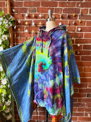 Soul Shine Maine X Mountain Girl Collab OOAK Upcycled Tie Dye Kantha Hoodie