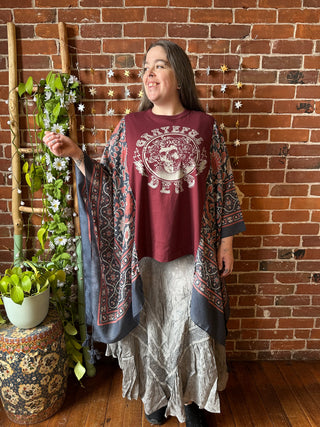 Grateful Dead Burgundy Navy Boho Hi Lo Poncho Top