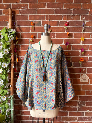 OOAK Summer Collection - Reversible Cosmic Drift Kantha Poncho Top - 2 Tops in 1