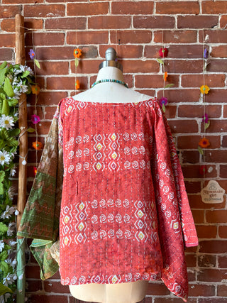 OOAK Spring Collection - Reversible Cosmic Drift Kantha Poncho Top - 2 Tops in 1