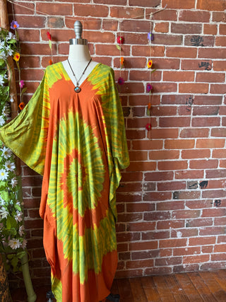 Laila Autumn Spiral Tie Dye Kaftan Dress