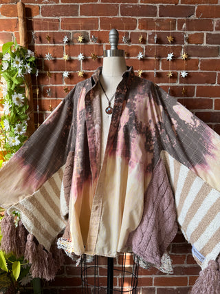 OOAK Winter Collection- Birdsong Knit + Bleach Plaid Button Up Wing Style Poncho Jacket