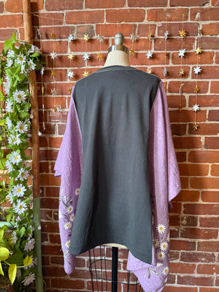 Stevie Silver Springs Inspired Purple Daisy Embroidered Tassel Poncho