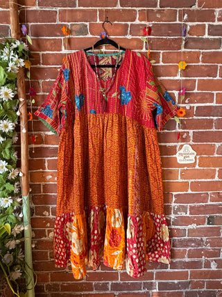 Coffee In The Morning Kantha Dress - Fits up to 3X - 100% Cotton- Fair Trade Made