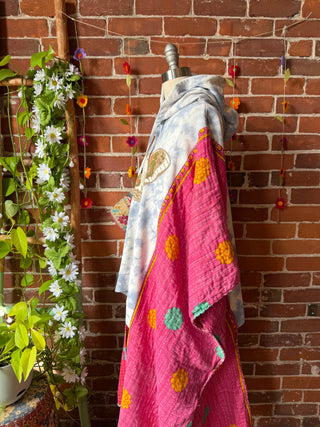 OOAK Autumn Collection- Upcycled Luna Butterfly Hi Lo Tie dye Kantha Hoodie Poncho