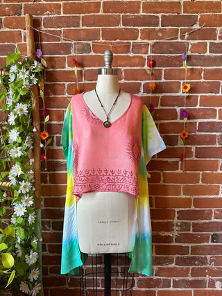 OOAK Autumn Collection - Upcycled Flowy Cropped Hi Lo Tie Dye Poncho Top