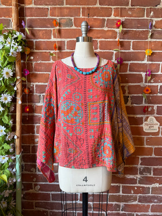 OOAK Summer Collection - Reversible Cosmic Drift Kantha Poncho Top with Luna Butterfly- 2 Tops in 1
