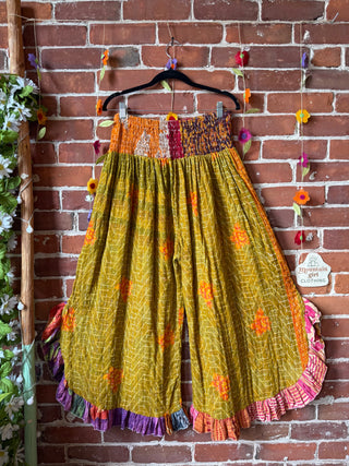 Coffee In The Morning Kantha Ruffle Wide Leg Lounge Pants - Fits up to 2X - Fair Trade Made