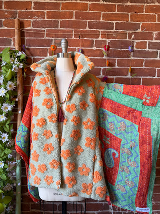 OOAK Autumn Collection- Upcycled Sherpa Flower + Kantha Jacket