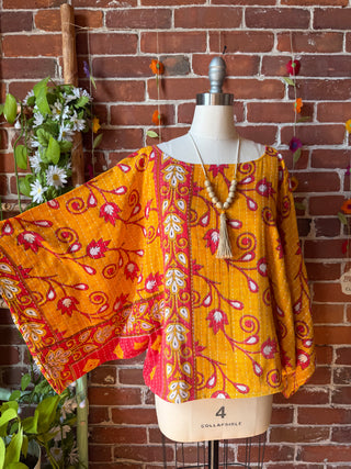 OOAK Summer Collection - Reversible Cosmic Drift Kantha Poncho Top - 2 Tops in 1!