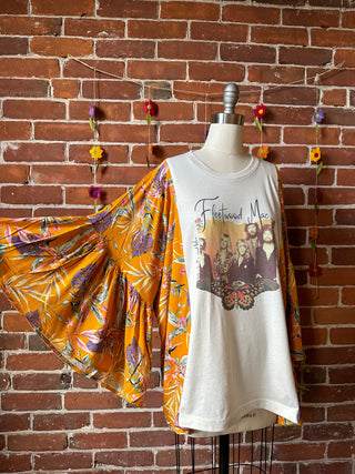 Fleetwood Mac Inspired Botanical Flowy Yellow Bell Sleeve Top