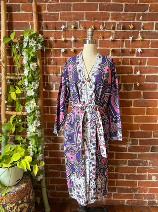 Boho Elephant Long Tapestry Robe Kimono with Pockets and Belt