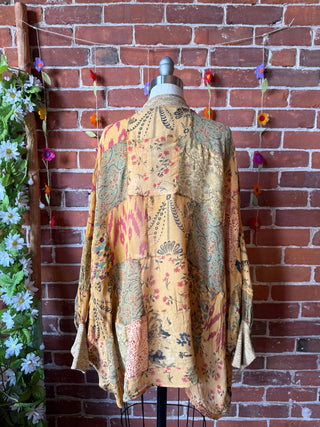 Autumn Stroll Patchwork Batwing Sleeve Kimono Layer - Warm Earth Tones