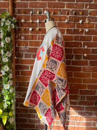 OOAK Autumn Collection- Upcycled AC/DC Inspired Cropped Kantha Poncho Tee