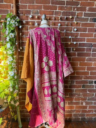 OOAK Autumn Collection-Reversible Stardust Kantha Ruana Jacket With Pockets