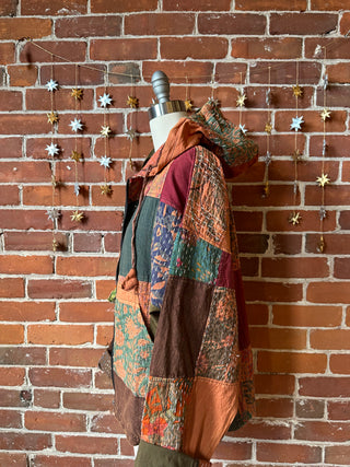 Autumn Evening Earthy Patchwork Hooded Jacket