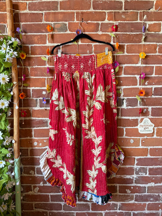Coffee In The Morning Kantha Ruffle Wide Leg Lounge Pants - Fits up to 2X - Fair Trade Made