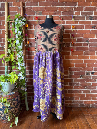 Plus Size Tall - Coffee In The Morning Kantha Sleeveless Dress With Pockets