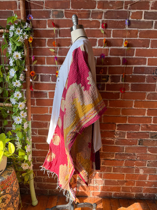 Upcycled Waylon Jennings + Willie Nelson Inspired Kantha Hi Lo Poncho Top