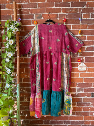 Coffee In The Morning Kantha Dress - Fits up to 3X - 100% Cotton- Fair Trade Made