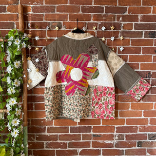 OOAK Winter Collection - Size Medium Oversized Upcycled Quilted Patchwork Kantha Flower Jacket