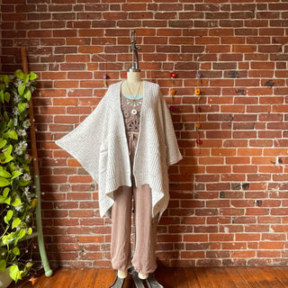 Oatmeal+Cream Chunky Knit Soft Poncho With Pockets