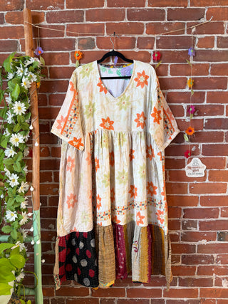 Coffee In The Morning Kantha Dress - Fits up to 3X - 100% Cotton- Fair Trade Made