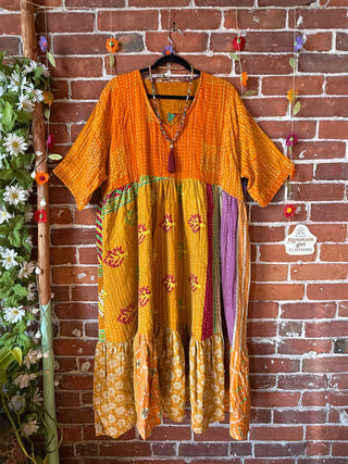 Coffee In The Morning Kantha Dress - Fits up to 3X - 100% Cotton- Fair Trade Made