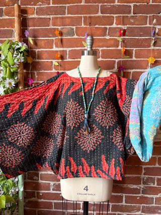 OOAK Spring Collection - Reversible Cosmic Drift Kantha Poncho Top - 2 Tops in 1