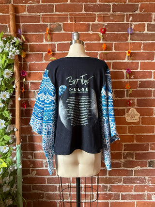 OOAK Autumn Collection- Upcycled Cropped Brit Pink Floyd Tribute BandTapestry Poncho Tee